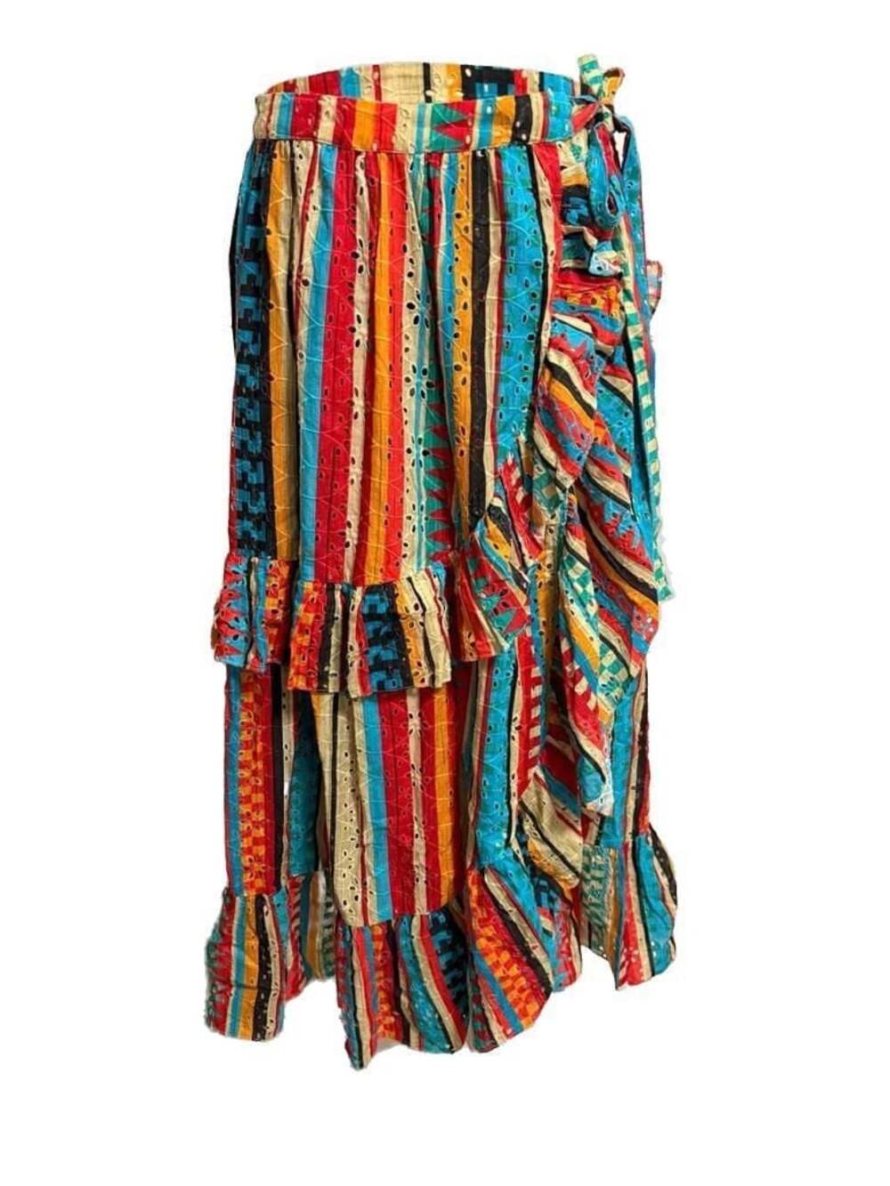 Anthropologie Bea Ruffled Eyelet Wrap Maxi Skirt Small Western Boho Southwestern - Picture 2 of 5